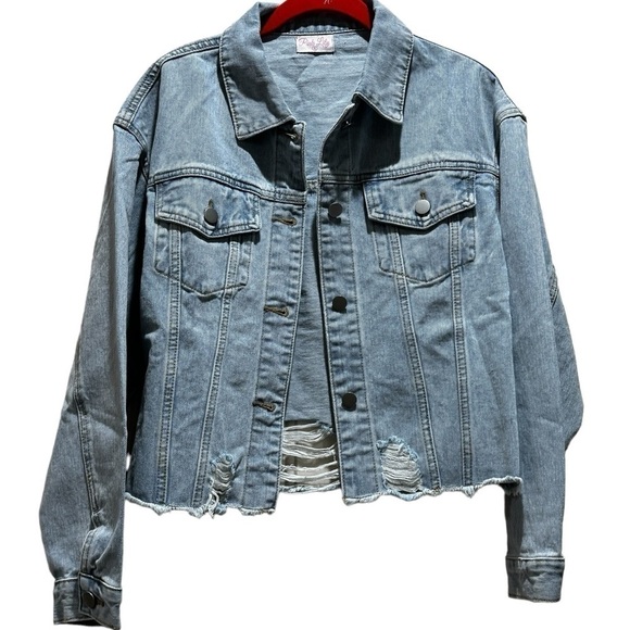 Pink Lily Jackets & Blazers - Brand New Pink Lily Destroyed Denim Jean Jacket size Small